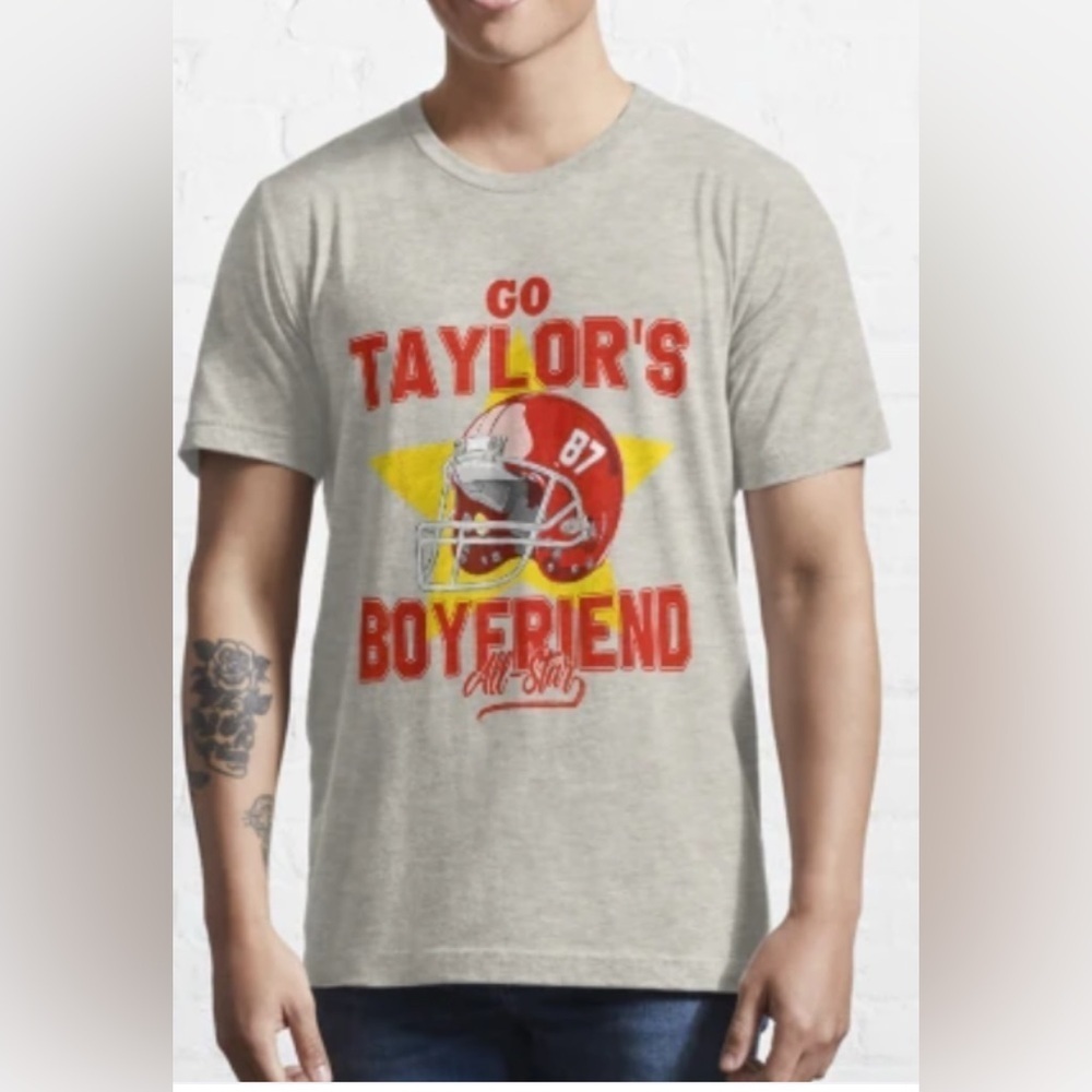NWT- Go Taylor’s Boyfriend T-shirt, Funny Football T-Shirt SIZE: Lg COLOR: Grey